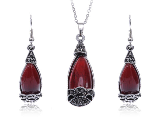 Tribal Majestic Ruby Gem Pendant Gun Necklace Earring Set