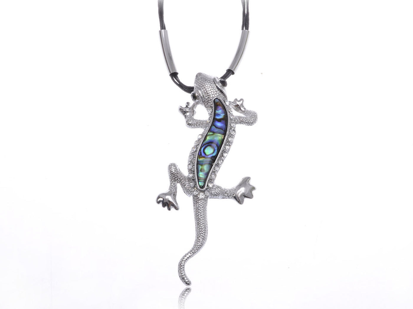 Green Resin Bead Body Water Gecko Lizard Pendant Necklace