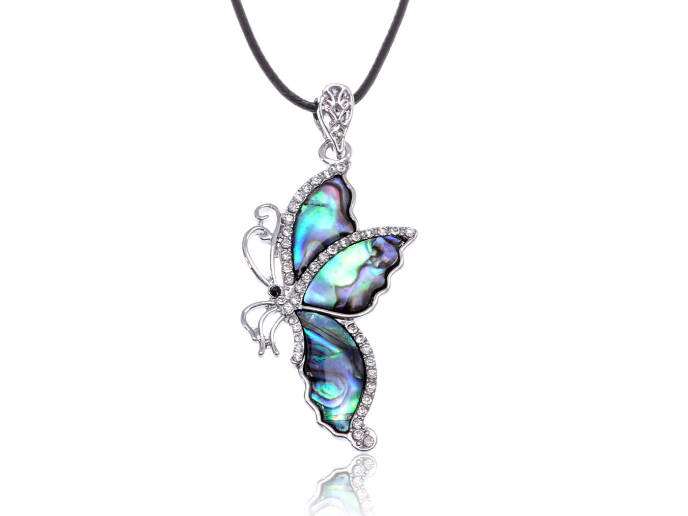 Side Profile Abalone Shell Wing Butterfly Necklace