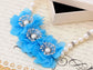 Three Blue Flower Pendant Accented Pearl Necklace