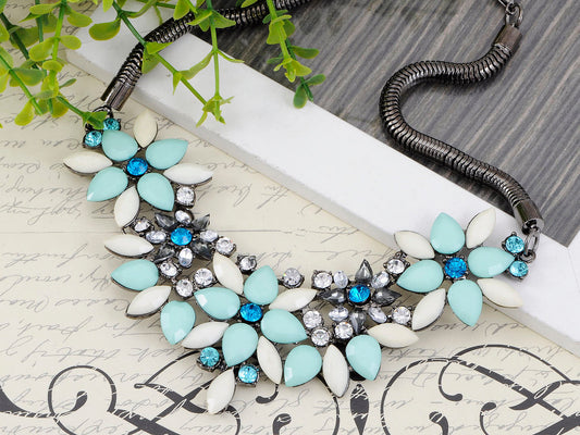 Royal Blue White Bead Accented Pendant Necklace