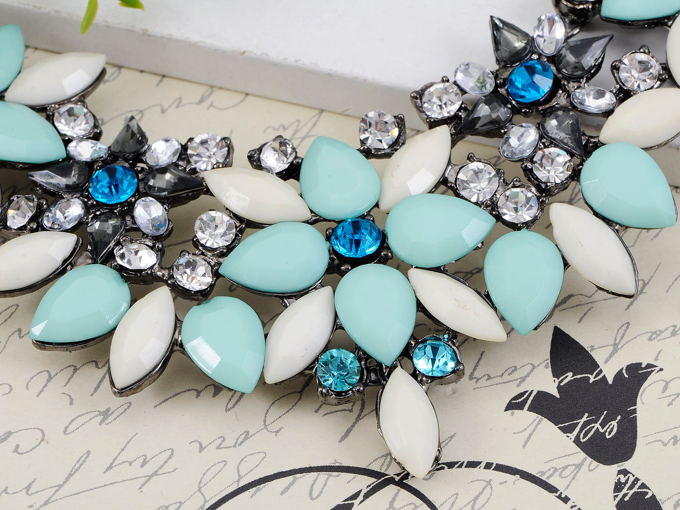 Royal Blue White Bead Accented Pendant Necklace