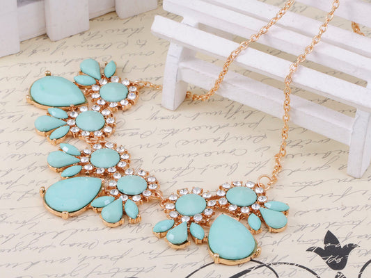 Pastel Colored Blue Teardrops Collar Necklace