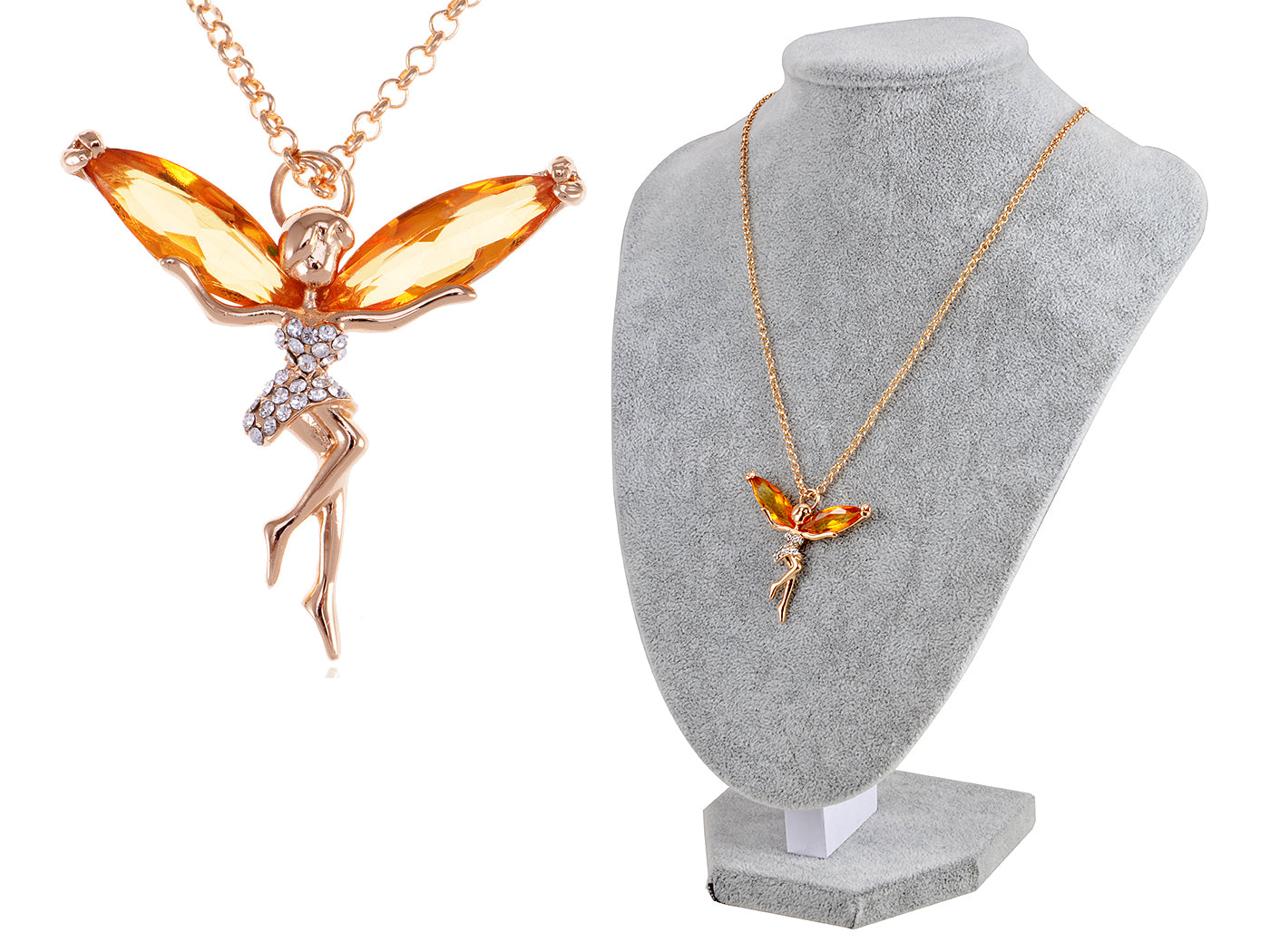 Silver Pink Enamel Pixie Fairy Angel Pendant Necklace