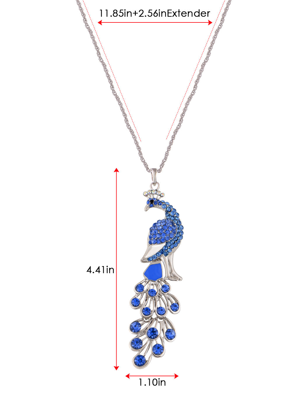 Blue Green Colored Peacock Bird Pendant Chain Necklace