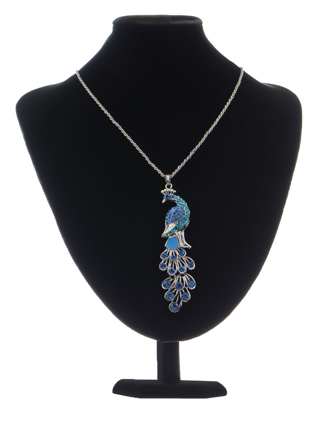 Blue Green Colored Peacock Bird Pendant Chain Necklace