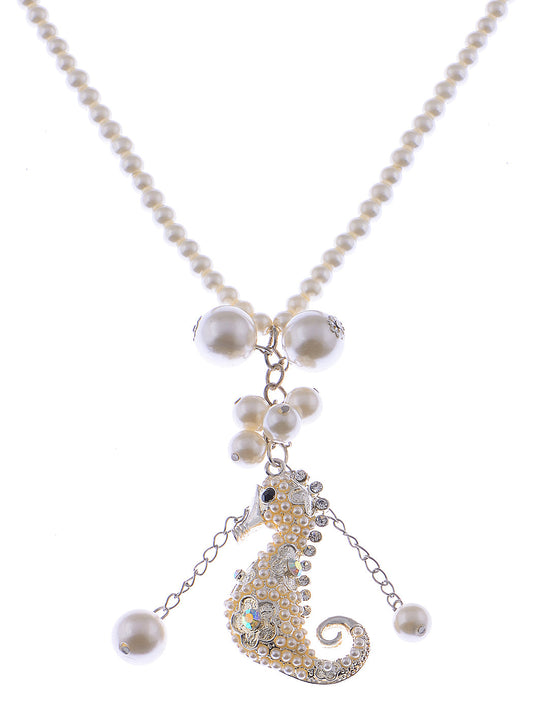 Beige Pearl Seahorse Pendant Necklace