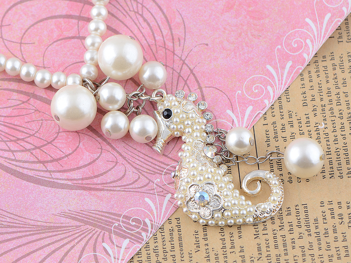 Beige Pearl Seahorse Pendant Necklace