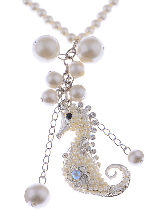 Beige Pearl Seahorse Pendant Necklace