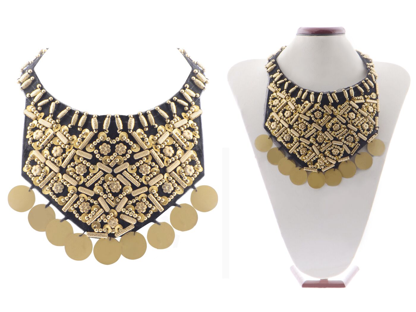 Egyptian Tribal Woven Beaded Bib Statement Necklace