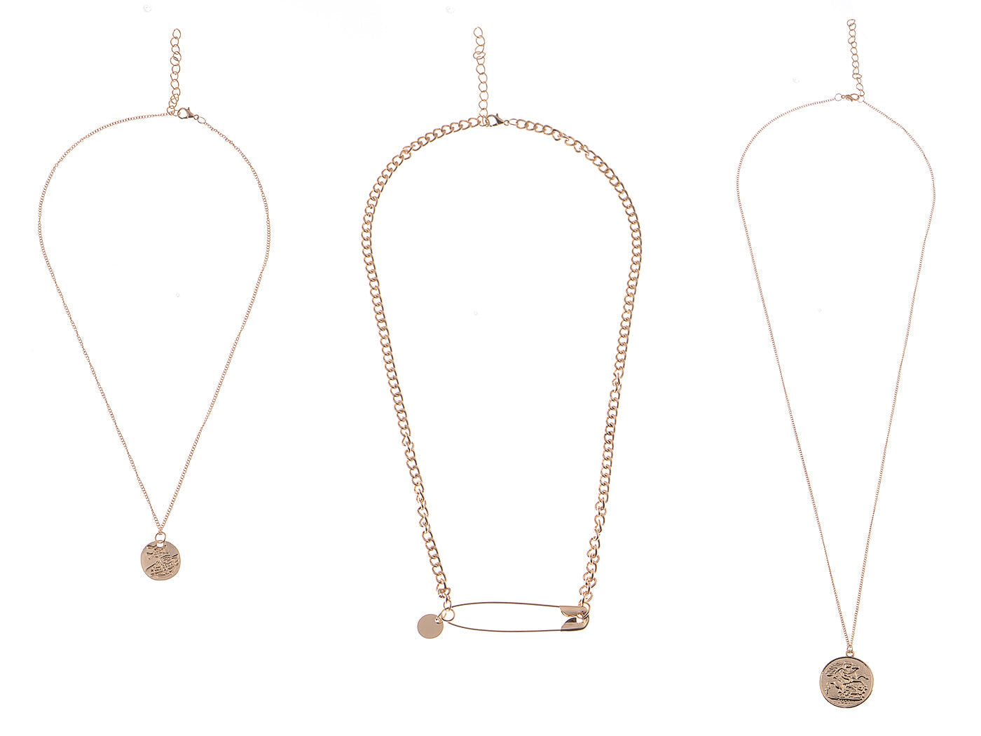 Multi Layered Dangling Safety Pin Coin Pendant Medallion Boho Charms Necklace