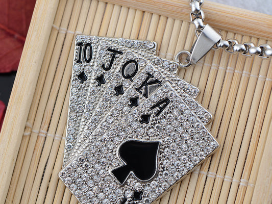 Ace Of Spades Royal Flush Playing Cards Pendant Vegas Good Luck Necklace