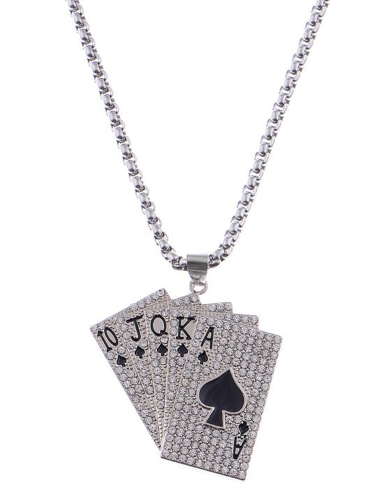 Ace Of Spades Royal Flush Playing Cards Pendant Vegas Good Luck Necklace