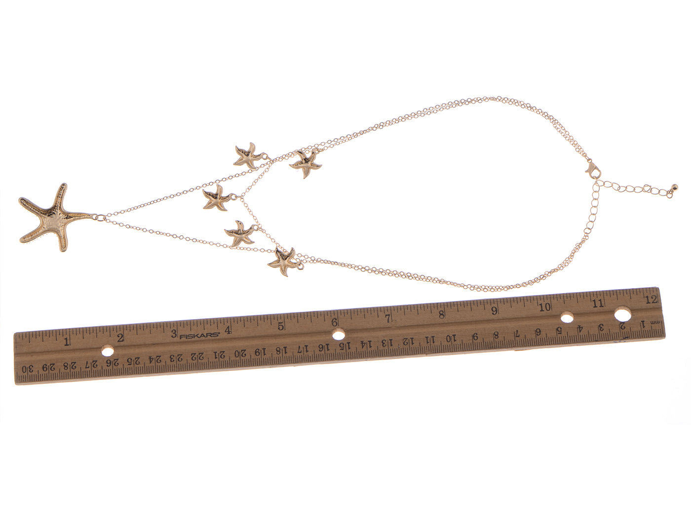 Layered 2 Chains Dangling Textured Starfish Pendant Beach Bride Bib Necklace