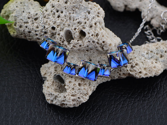 Silver 925 Chain Elements Blue Geometric Jewel Necklace