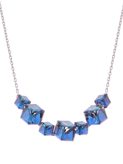 Silver 925 Chain Elements Blue Geometric Jewel Necklace