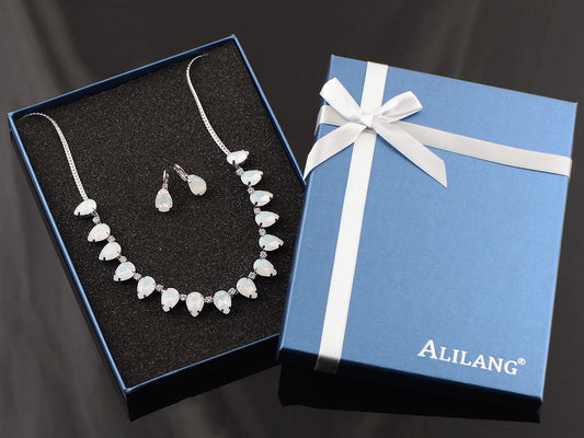 Moons D Teardrop Strand Necklace Drop Earrings Set