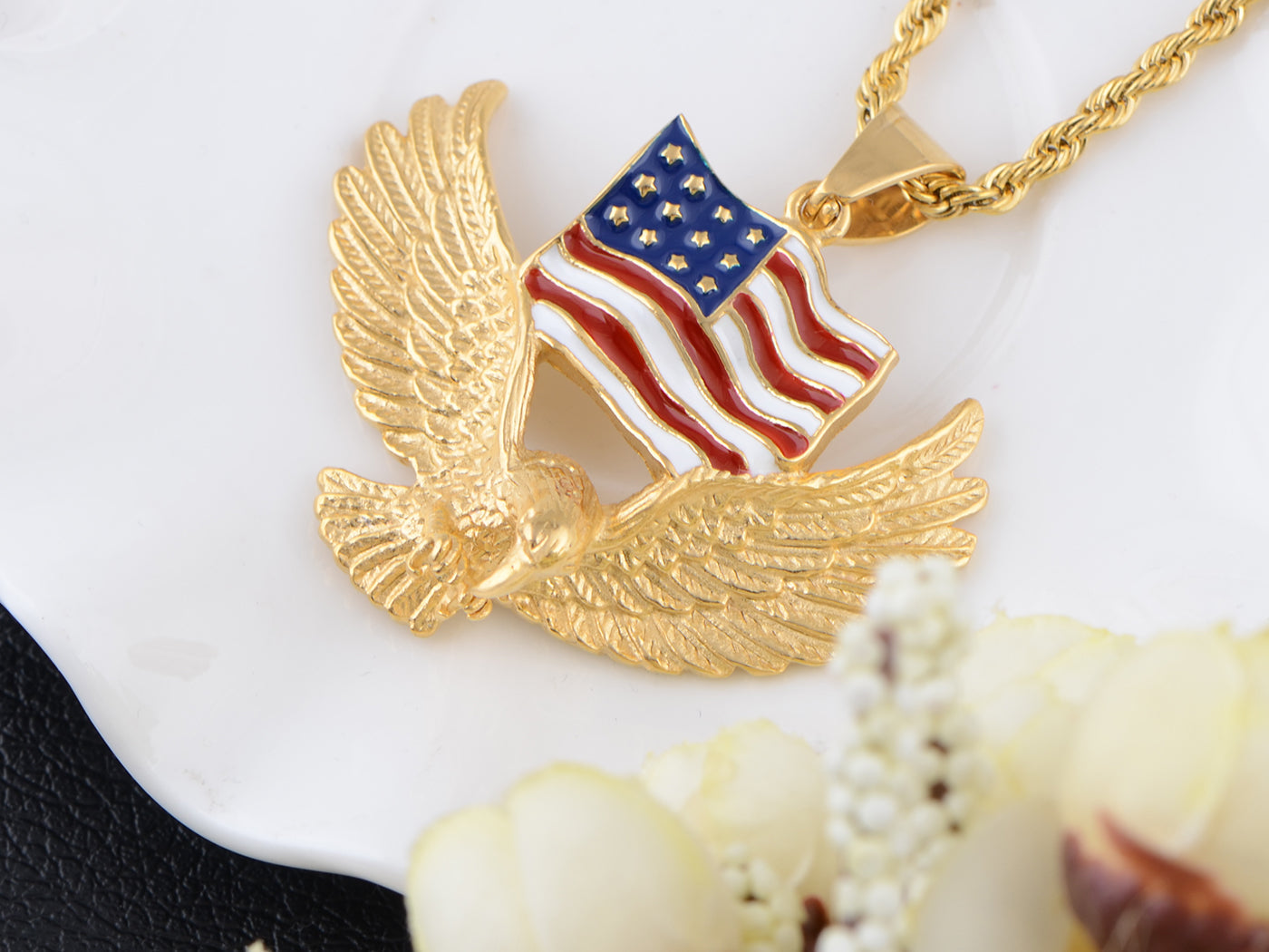 American Flag Eagle Pendant Patriotic Ornament Necklace