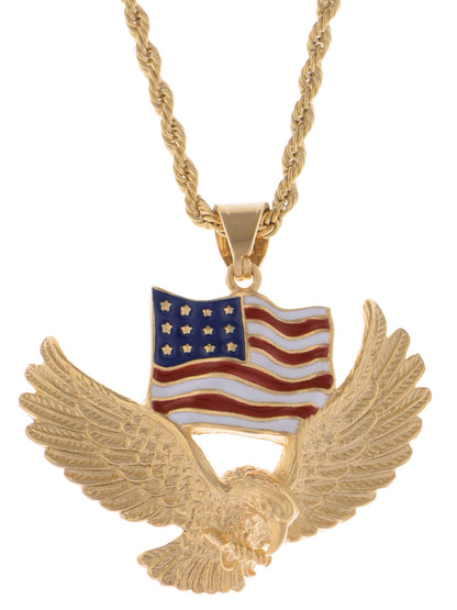 American Flag Eagle Pendant Patriotic Ornament Necklace