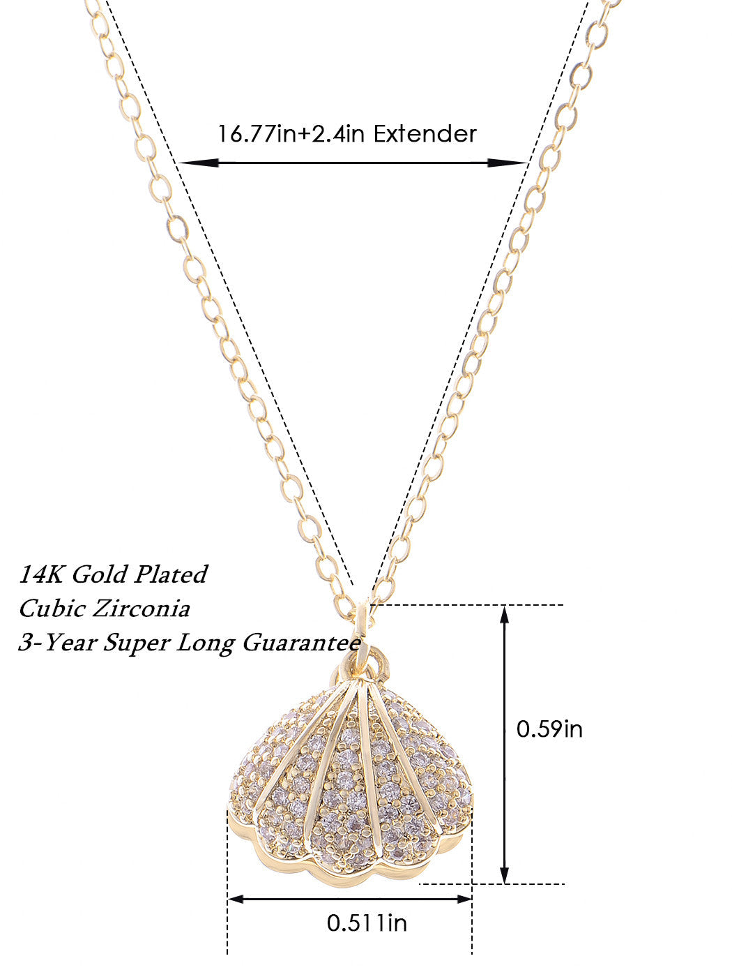 ALILANG Shell Pendant Necklace for Women Gold Tone Jewelry 14K Gold Plated Cubic Zirconia Crystals Jewelry for Women