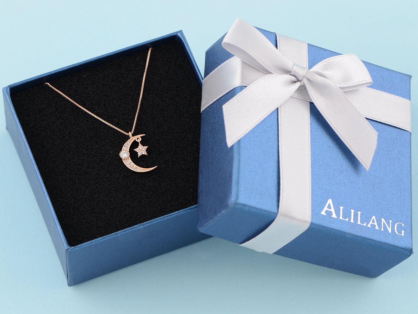 14K Gold Plated Cubic Zirconia Crescent Moon & Star Necklace