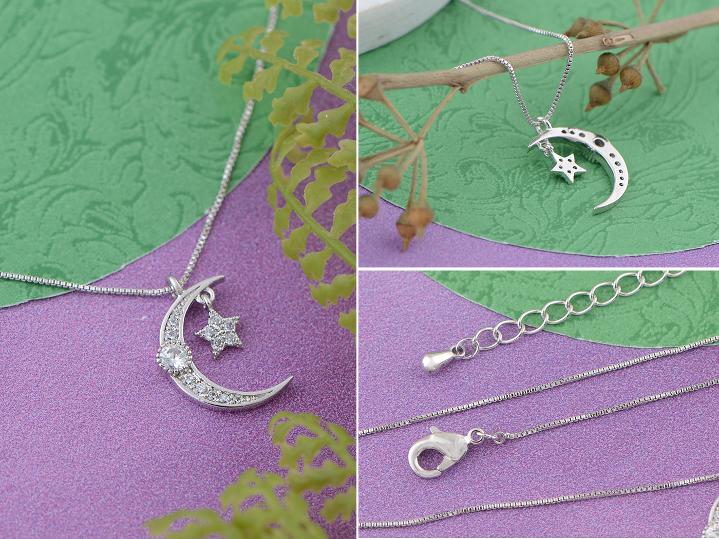 14K Gold Plated Cubic Zirconia Crescent Moon & Star Necklace