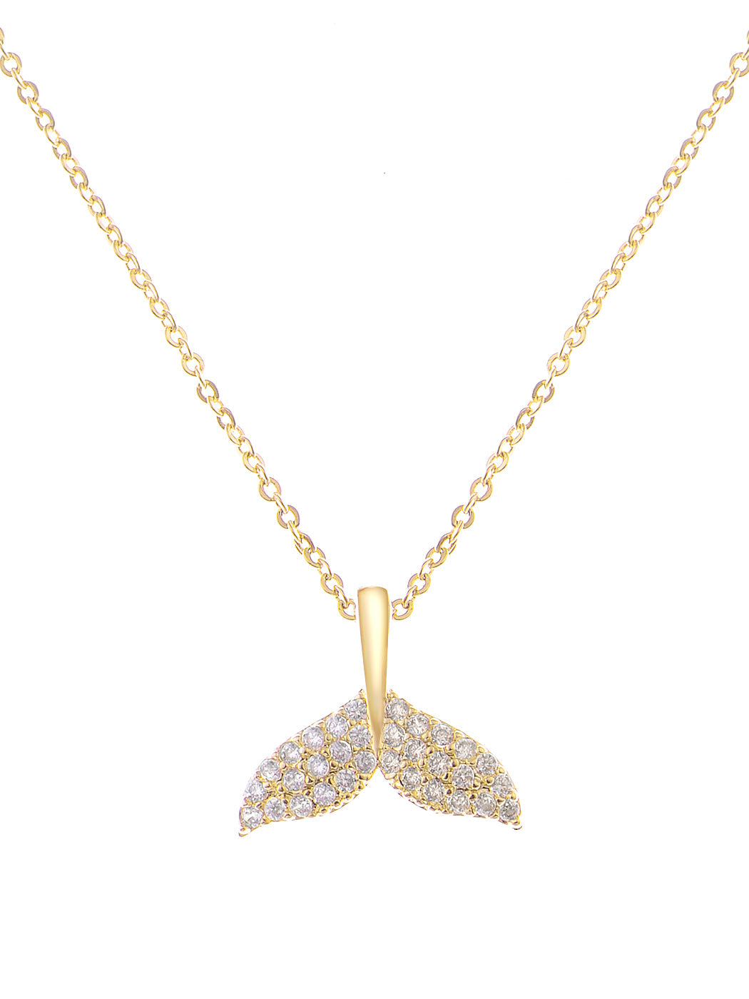 14K Gold Plated Cubic Zirconia Crystals Mermaid Tail Necklace