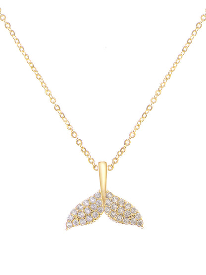 14K Gold Plated Cubic Zirconia Crystals Mermaid Tail Necklace