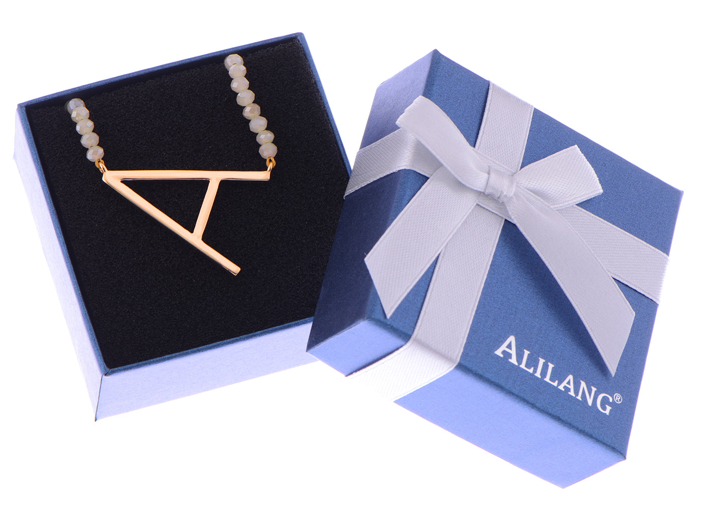 Alilang Stainless Steel Initial Letter A Pendant Necklace Jewelry with Beaded Ball Chain for Girls and Women