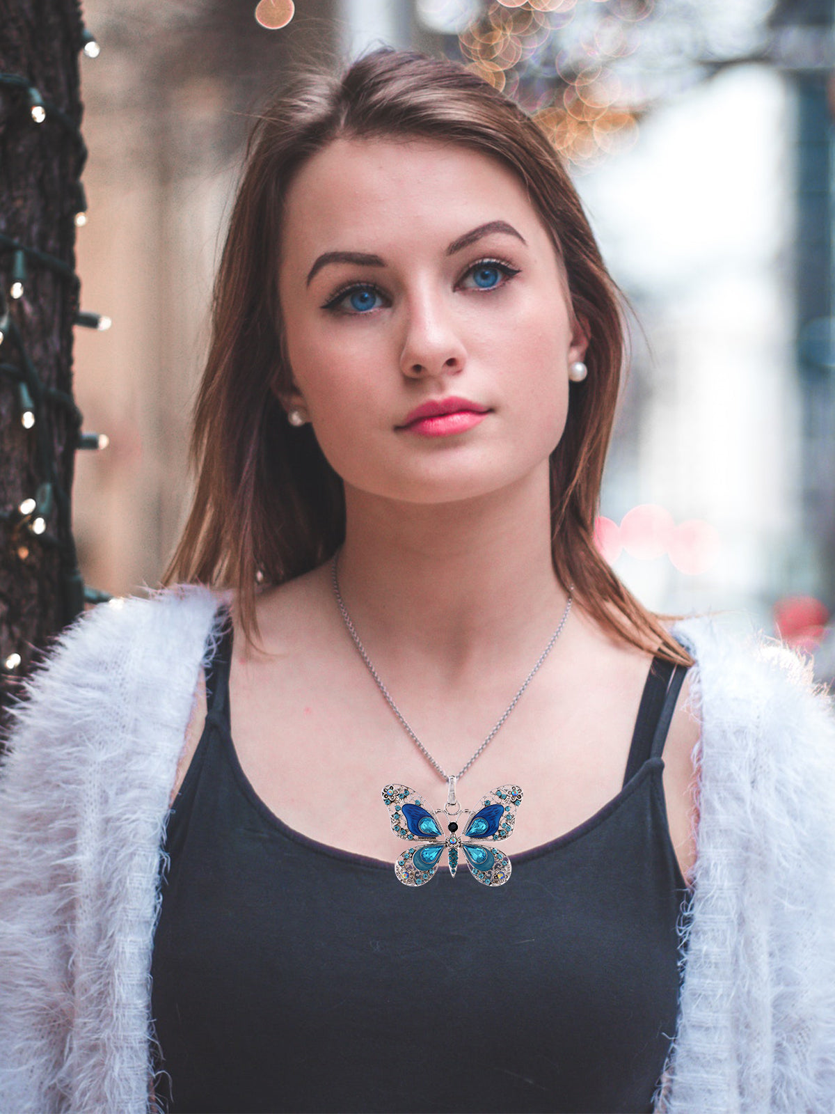 Alilang Animal Cute Empress Monarch Winged Butterfly Crystal Rhinestone Pendant Necklace