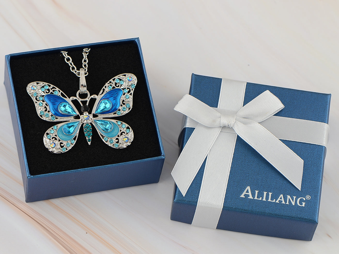 Alilang Animal Cute Empress Monarch Winged Butterfly Crystal Rhinestone Pendant Necklace