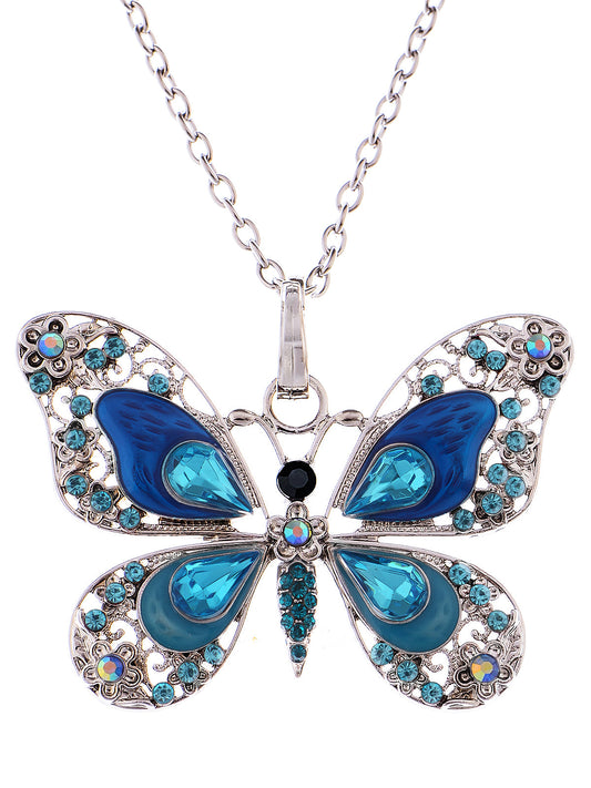 Alilang Animal Cute Empress Monarch Winged Butterfly Crystal Rhinestone Pendant Necklace