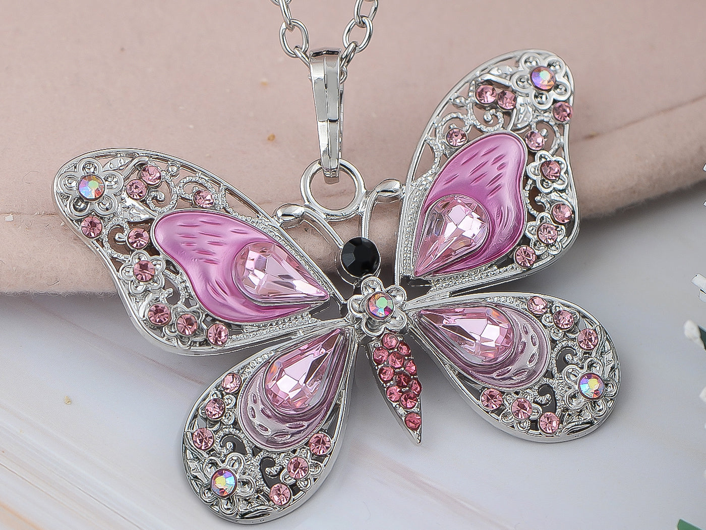 Alilang Animal Cute Empress Monarch Winged Butterfly Crystal Rhinestone Pendant Necklace