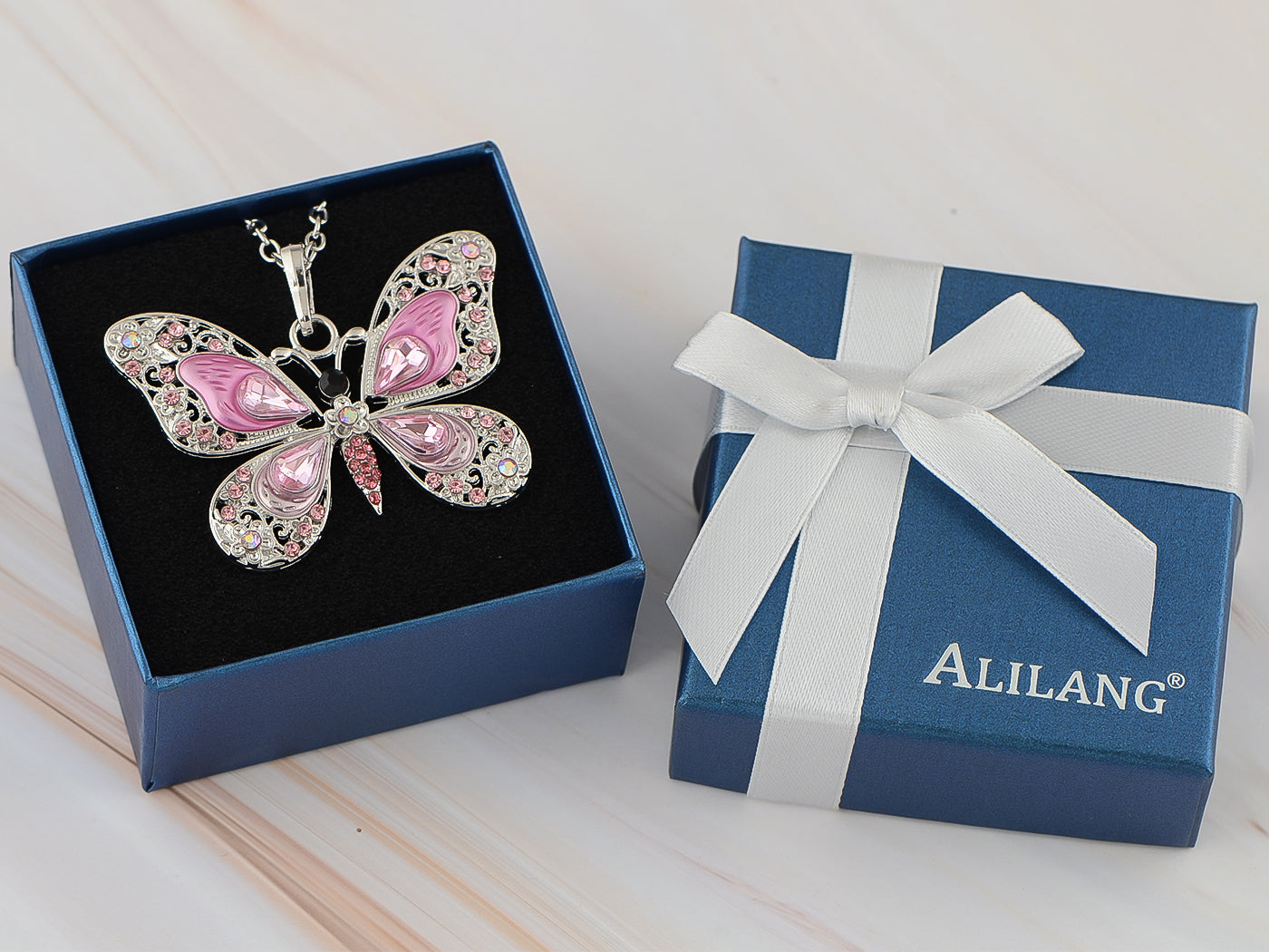 Alilang Animal Cute Empress Monarch Winged Butterfly Crystal Rhinestone Pendant Necklace