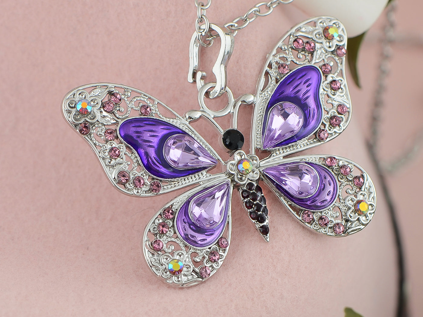 Alilang Animal Cute Empress Monarch Winged Butterfly Crystal Rhinestone Pendant Necklace