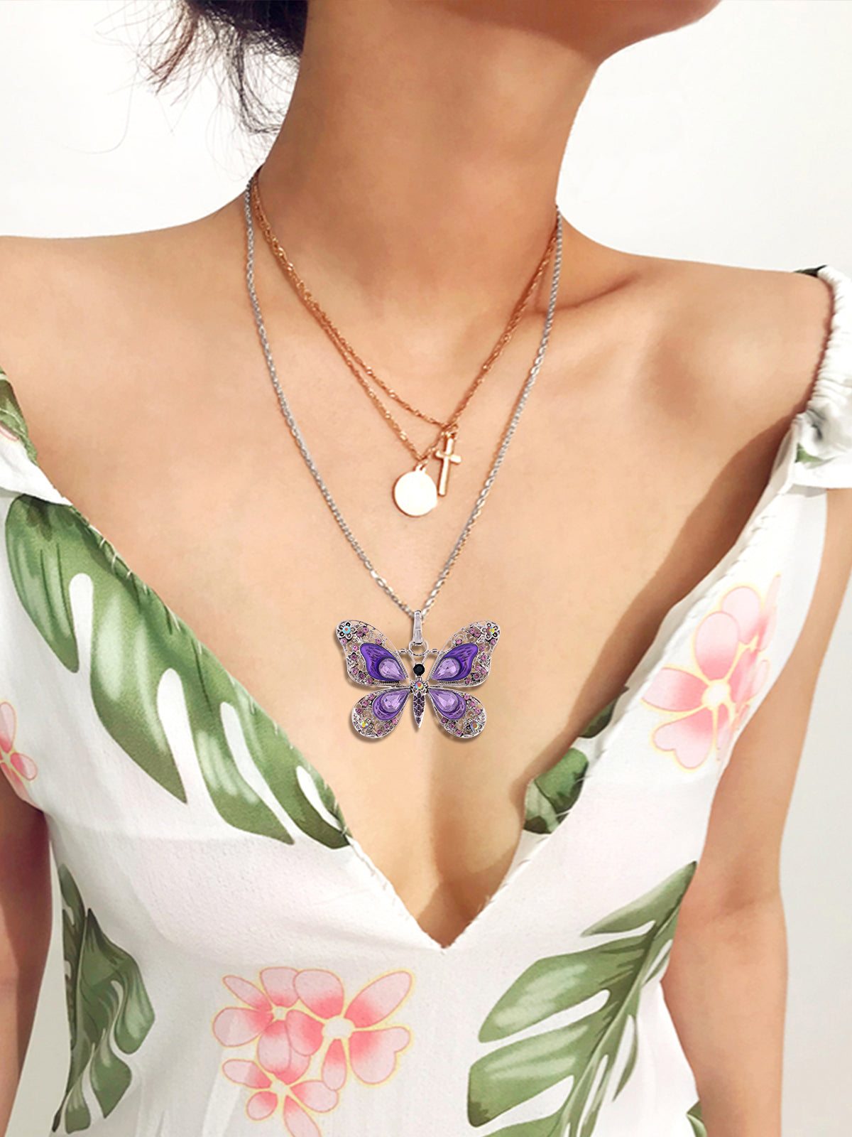 Alilang Animal Cute Empress Monarch Winged Butterfly Crystal Rhinestone Pendant Necklace