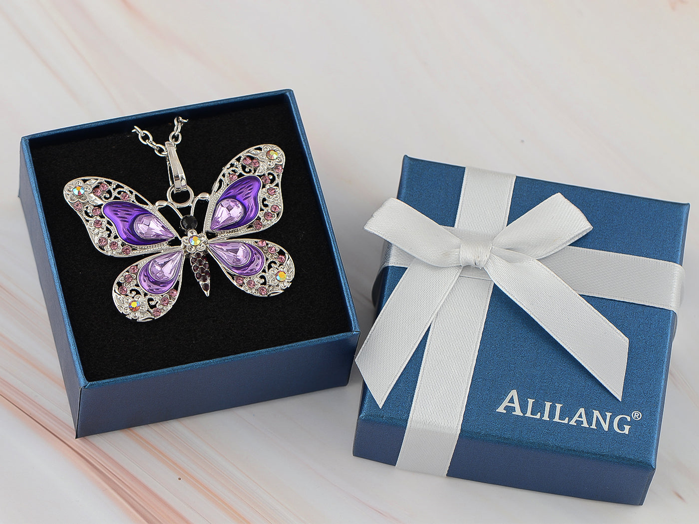 Alilang Animal Cute Empress Monarch Winged Butterfly Crystal Rhinestone Pendant Necklace