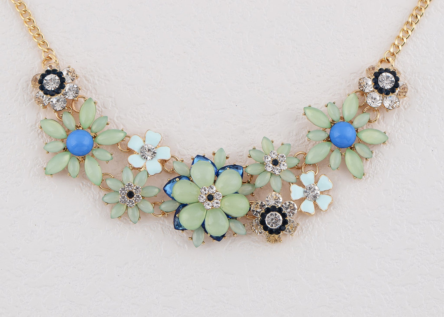 Pearl Floral Pink Multicolor Enamel Flower Bib Statement Necklace