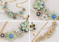 Pearl Floral Pink Multicolor Enamel Flower Bib Statement Necklace