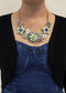 Pearl Floral Pink Multicolor Enamel Flower Bib Statement Necklace