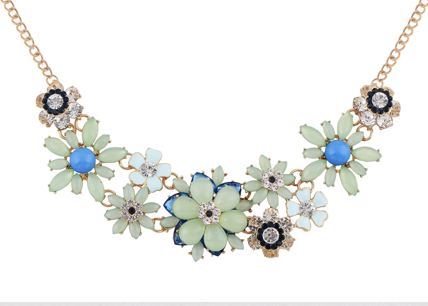 Pearl Floral Pink Multicolor Enamel Flower Bib Statement Necklace