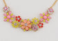 Pearl Floral Pink Multicolor Enamel Flower Bib Statement Necklace