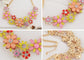 Pearl Floral Pink Multicolor Enamel Flower Bib Statement Necklace