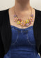 Pearl Floral Pink Multicolor Enamel Flower Bib Statement Necklace