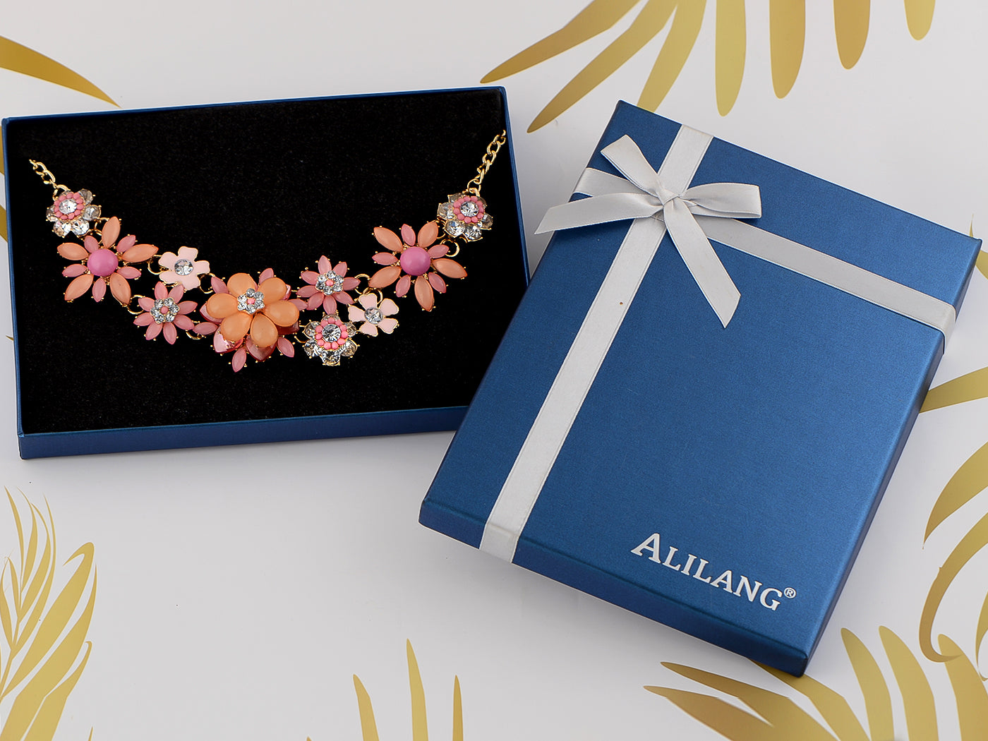 Pearl Floral Pink Multicolor Enamel Flower Bib Statement Necklace