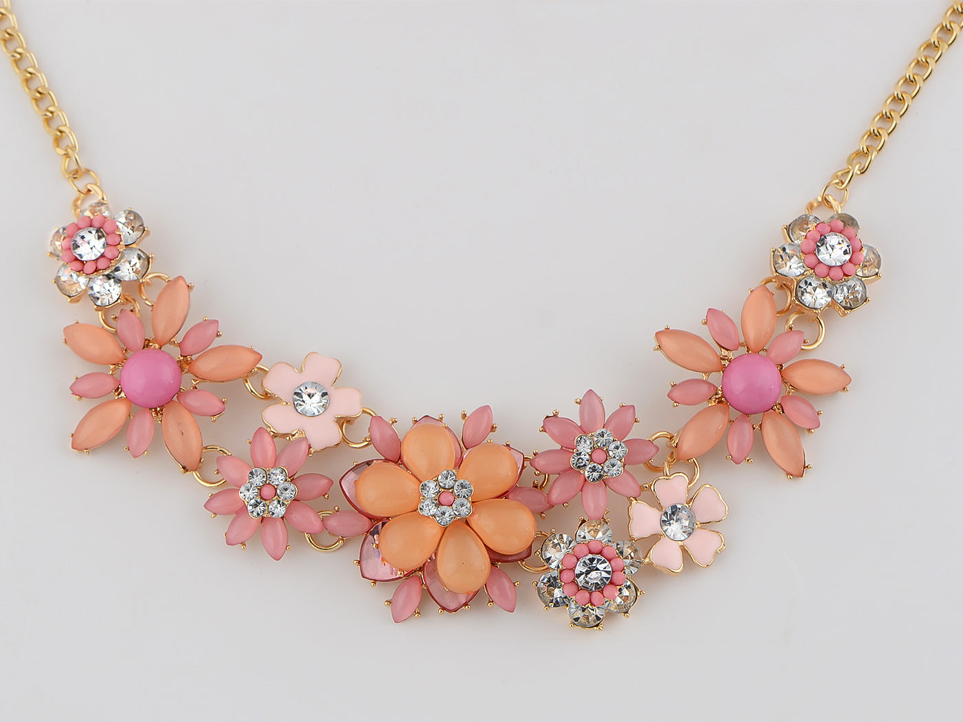 Pearl Floral Pink Multicolor Enamel Flower Bib Statement Necklace