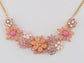 Pearl Floral Pink Multicolor Enamel Flower Bib Statement Necklace