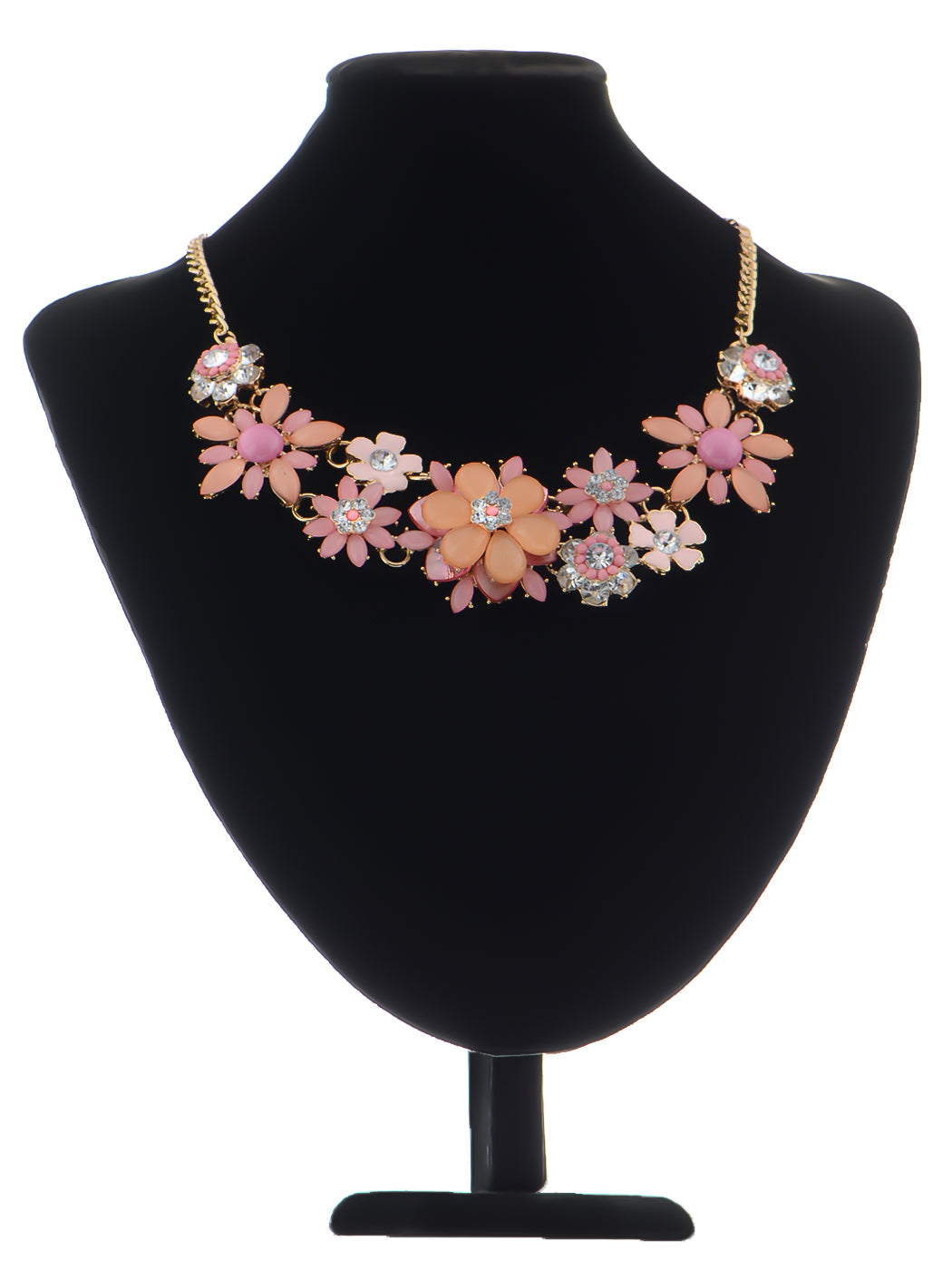 Pearl Floral Pink Multicolor Enamel Flower Bib Statement Necklace