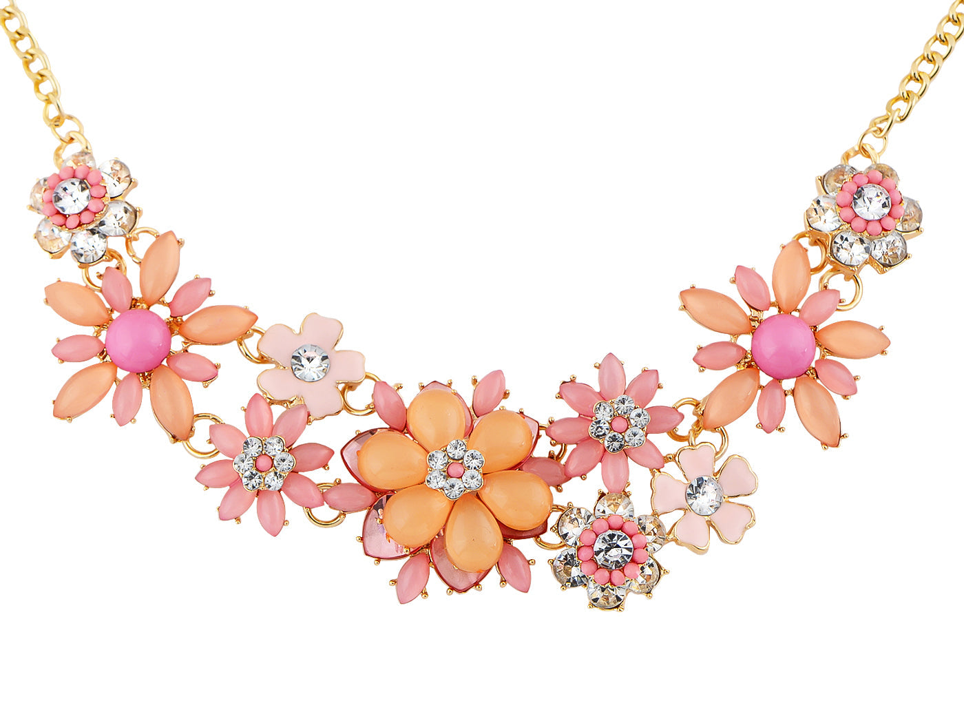 Pearl Floral Pink Multicolor Enamel Flower Bib Statement Necklace