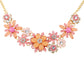 Pearl Floral Pink Multicolor Enamel Flower Bib Statement Necklace